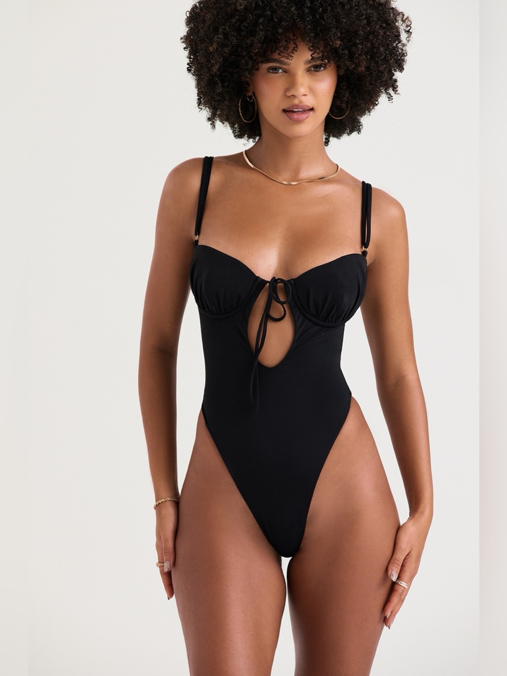 NEW House of CB CANNES Black Cutout One-piece Thong Swimsuit Size L+ - Picture 15 of 16